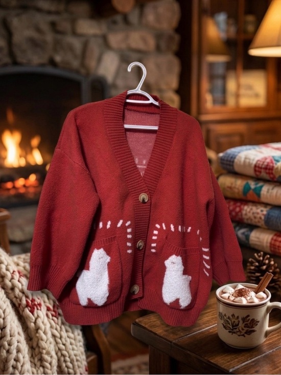 Sweaters - Women’s Red Llama Pocket Cardigan Sweater